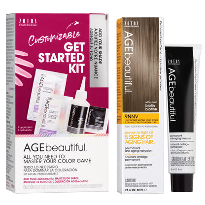 AGE beautiful Permanent Hair Color Cream, 100% Gray Coverage Hair Dye with Biotin Anti-Aging Formula for Fuller, Thicker Hair, Professional Salon Quality