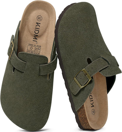 KIDMI Genuine Suede Clogs for Women Men Cork Footbed Mules Potato Shoes