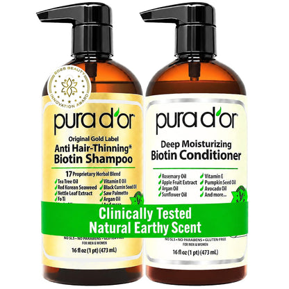 PURA D'OR Deep Moisturizing Biotin Hair Regrwoth Conditioner Thickens, Softens, & Moisturizes Dry, Frizzy, Damaged Hair w/Argan Oil, Pumpkin, Rosemary, Honeysuckle, Vitamin E, Men & Women, 16oz