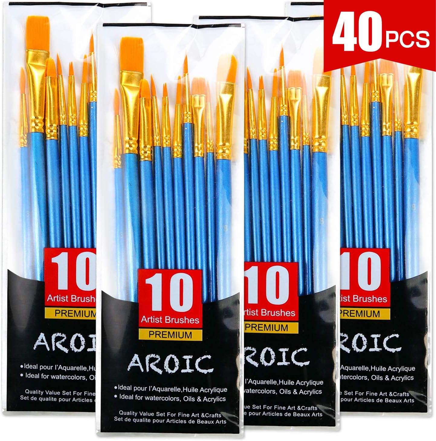 AROIC 10 Pcs Paint Brushes, Acrylic Oil Watercolor Painting Brush Set