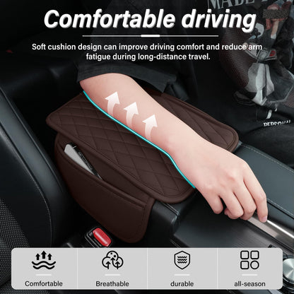 Amiss Car Center Console Cover, Upgraded Leather Car Armrest Cushion with 2 Storage Pockets, Universal Waterproof Cushion Pad, Non-Slip Car Interior Accessories, Fits Most Sedans SUVs Trucks (Black)
