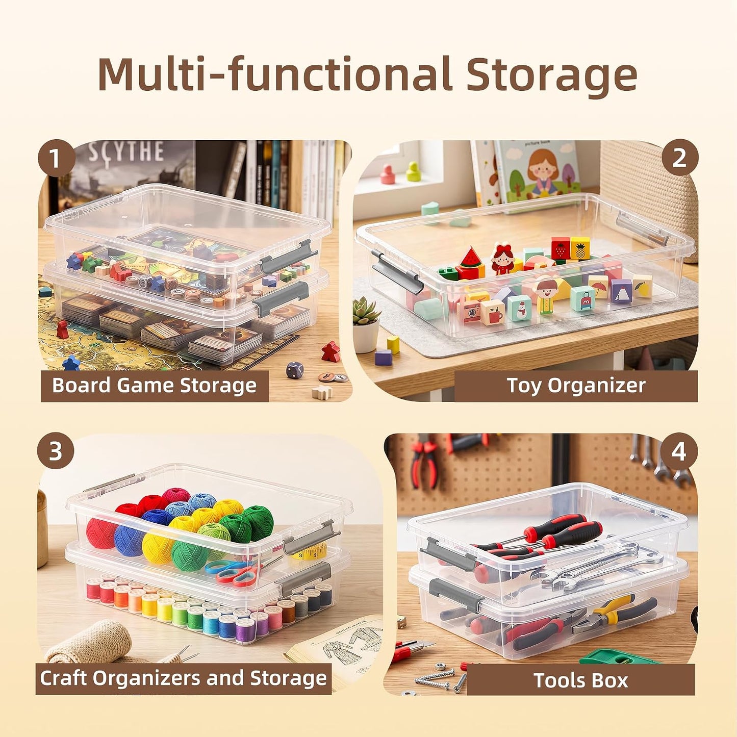 Citylife 6Qt 4Packs Clear Craft Organizers and Storage BOX, Sensory Bins