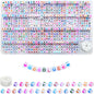Looconi 810pcs Gold Letter Beads Square 6x6mm White Cube Acrylic Alphabet A-Z with Heart Pattern and Crystal Line for Jewelry Making