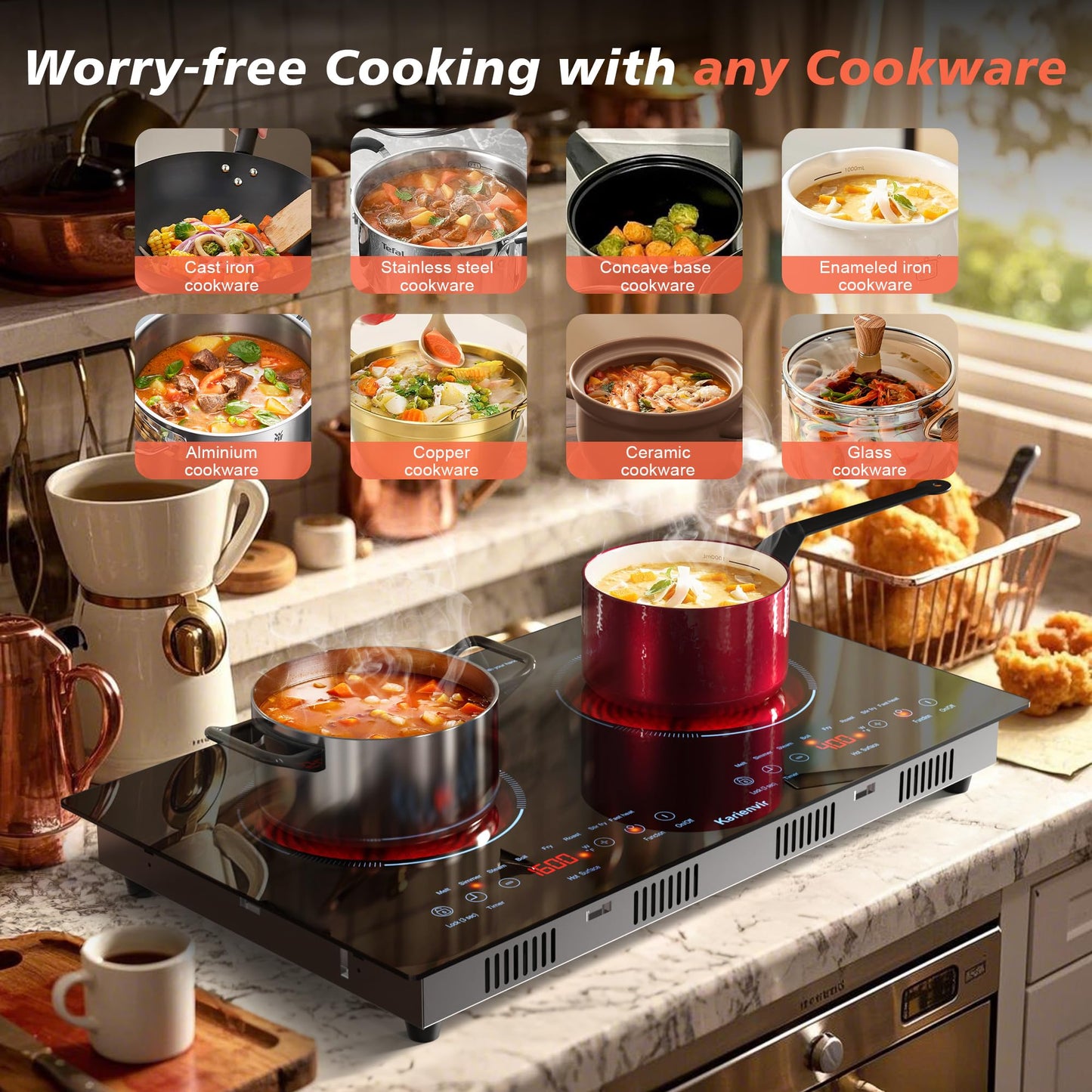 2 Burner Electric Cooktop 110V, 2000W, 24" Countertop & Built-in