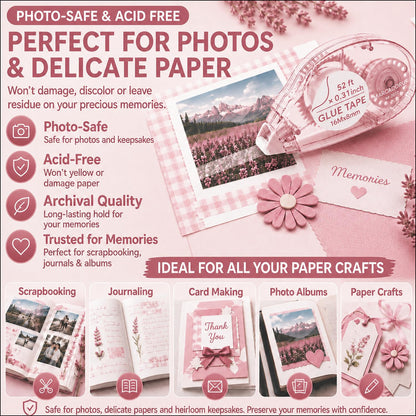MARCADORUS Glue Tape for Scrapbooking, Double Sided Tape Roller 106Ft Total