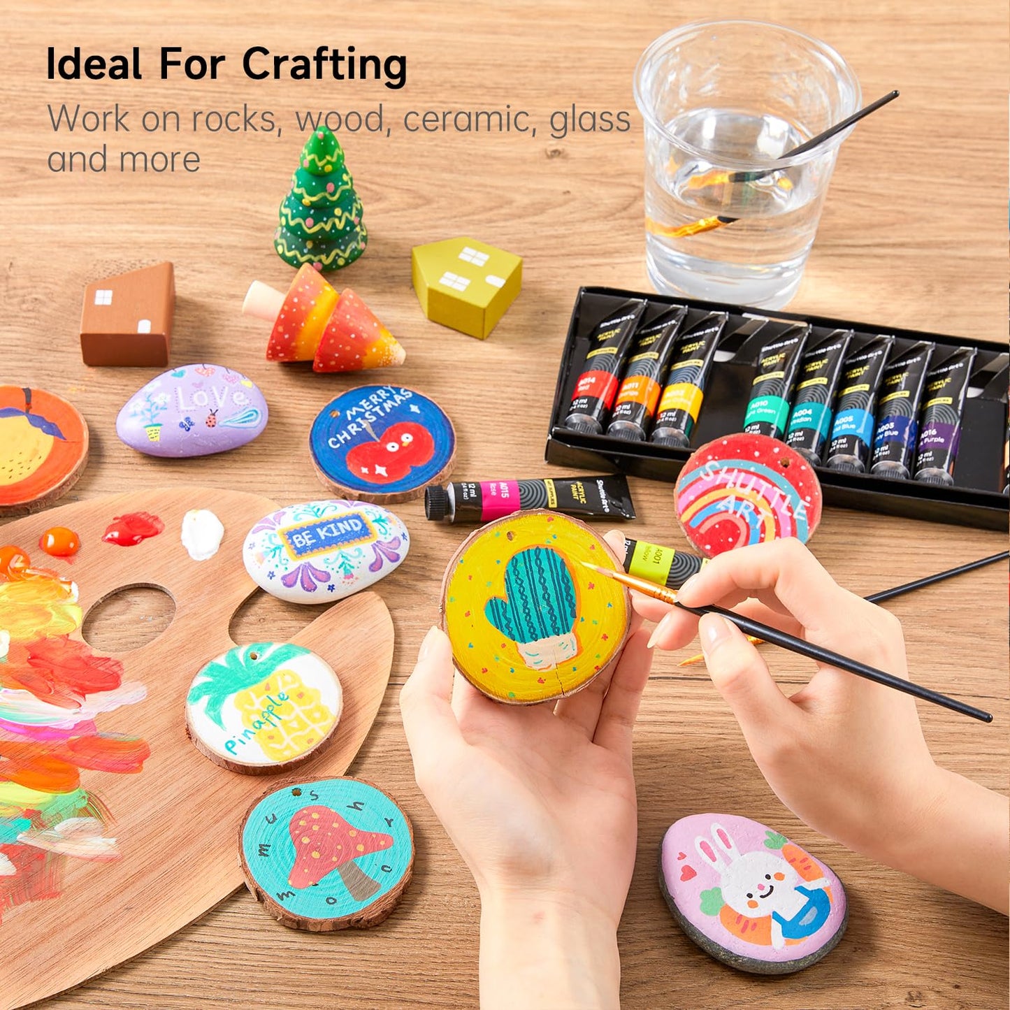 Shuttle Art Acrylic Paint Set, 30 x12ml Tubes Artist Quality Non Toxic Rich Pigments Colors Great for Kids Adults Professional Painting on Rocks Canvas Wood Clay Fabric Ceramic Crafts