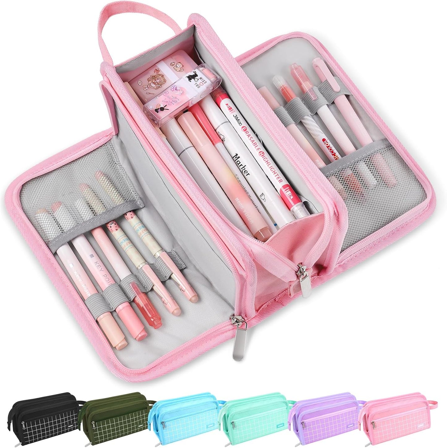 Sooez Large Pencil Case, Pencil Pouch, Pencil Bag, Pencil Box, Pink & Plaid