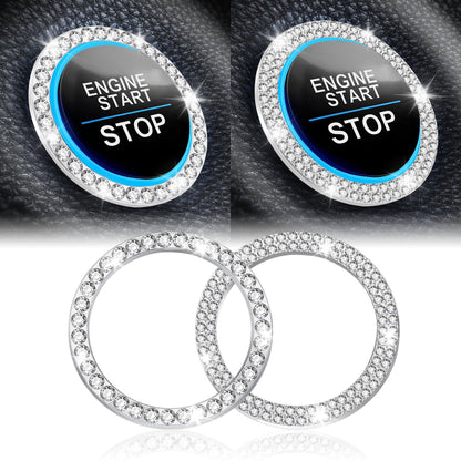 LivTee 2 PCS Crystal Double Rhinestone Car Engine Start Stop Decoration Ring, Bling Car Interior Accessories for Women, Push to Start Button Cover Sticker, Automotive Decals, Light Green