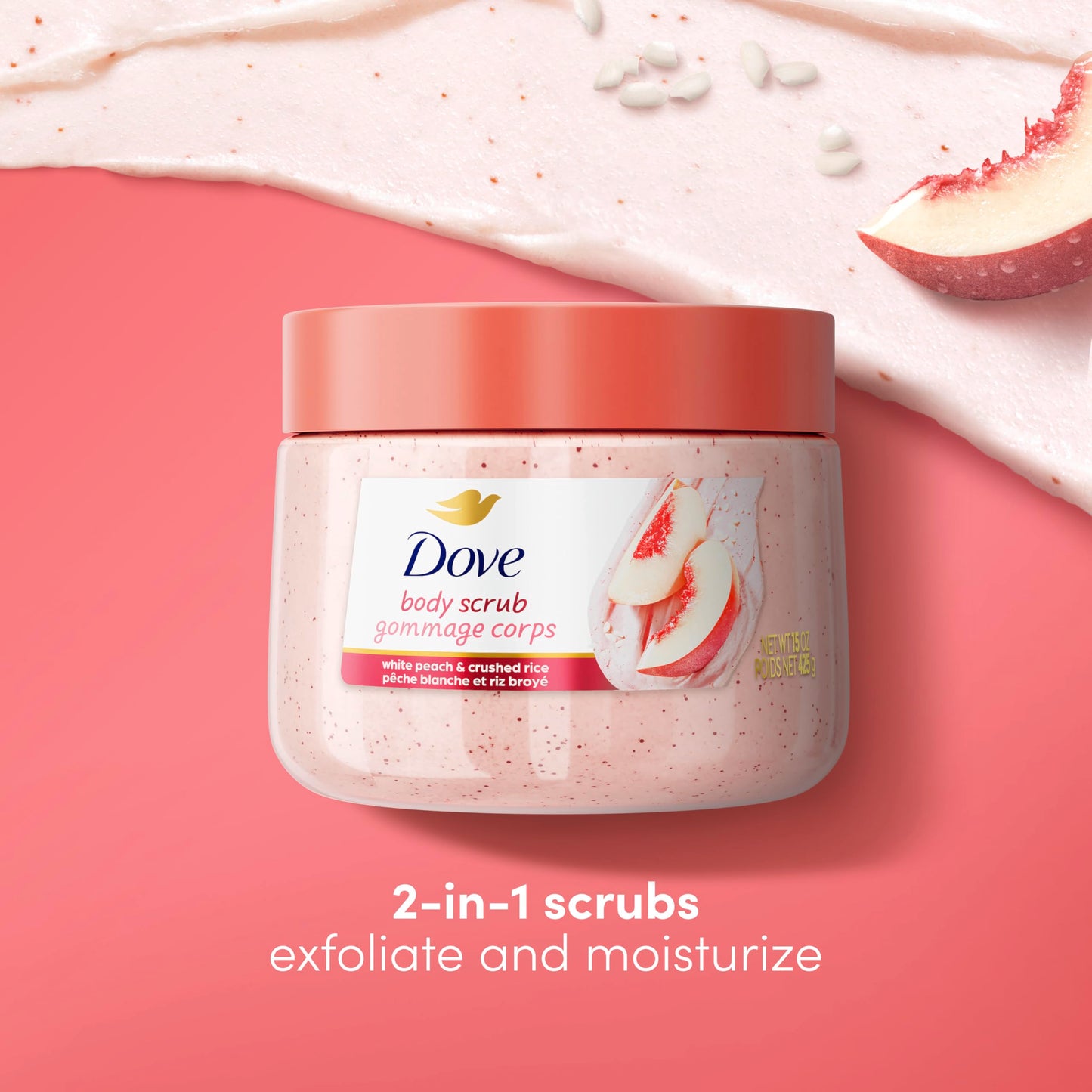 Dove Scrub Macadamia Rice Milk Body Scrub Exfoliates and Deeply 15 oz
