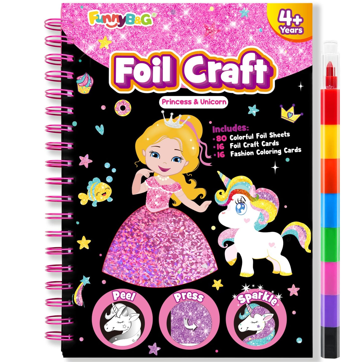 FUNNYB&G Foil Art Craft Kit for Kids, Sparkly Birthday Gift Toy for Boys