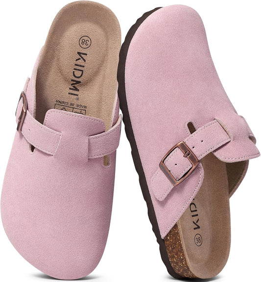 KIDMI Genuine Suede Clogs for Women Men Cork Footbed Mules Potato Shoes