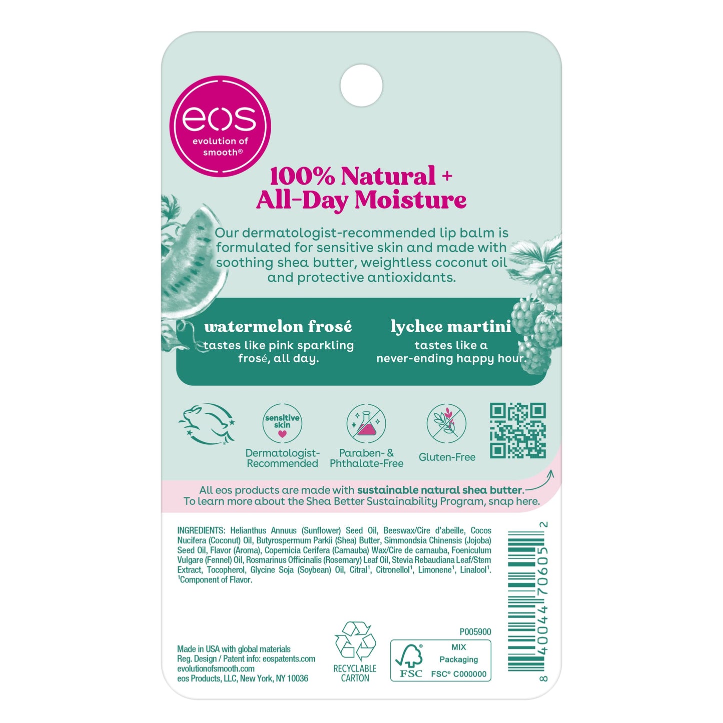 eos 100% Natural Lip Balm - Strawberry Sorbet and Pomegranate Raspberry, All-Day Moisture, Lip Care Products, 0.14 oz, 2-Pack