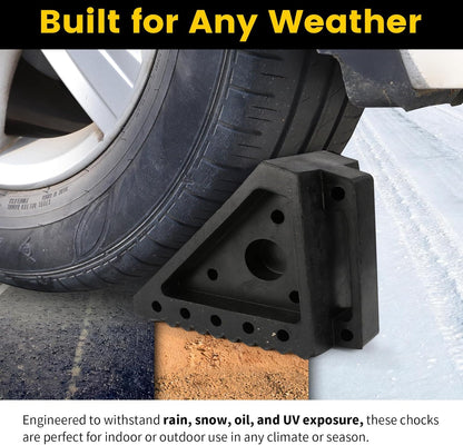 MaxxHaul Solid Rubber Wheel Chock 2-Pack | 8" x 4" x 6" Heavy-Duty Tire Stop | Non-Slip Traction Pads | Built-in Handle | All-Weather Vehicle Safety Block | Black | (70472)