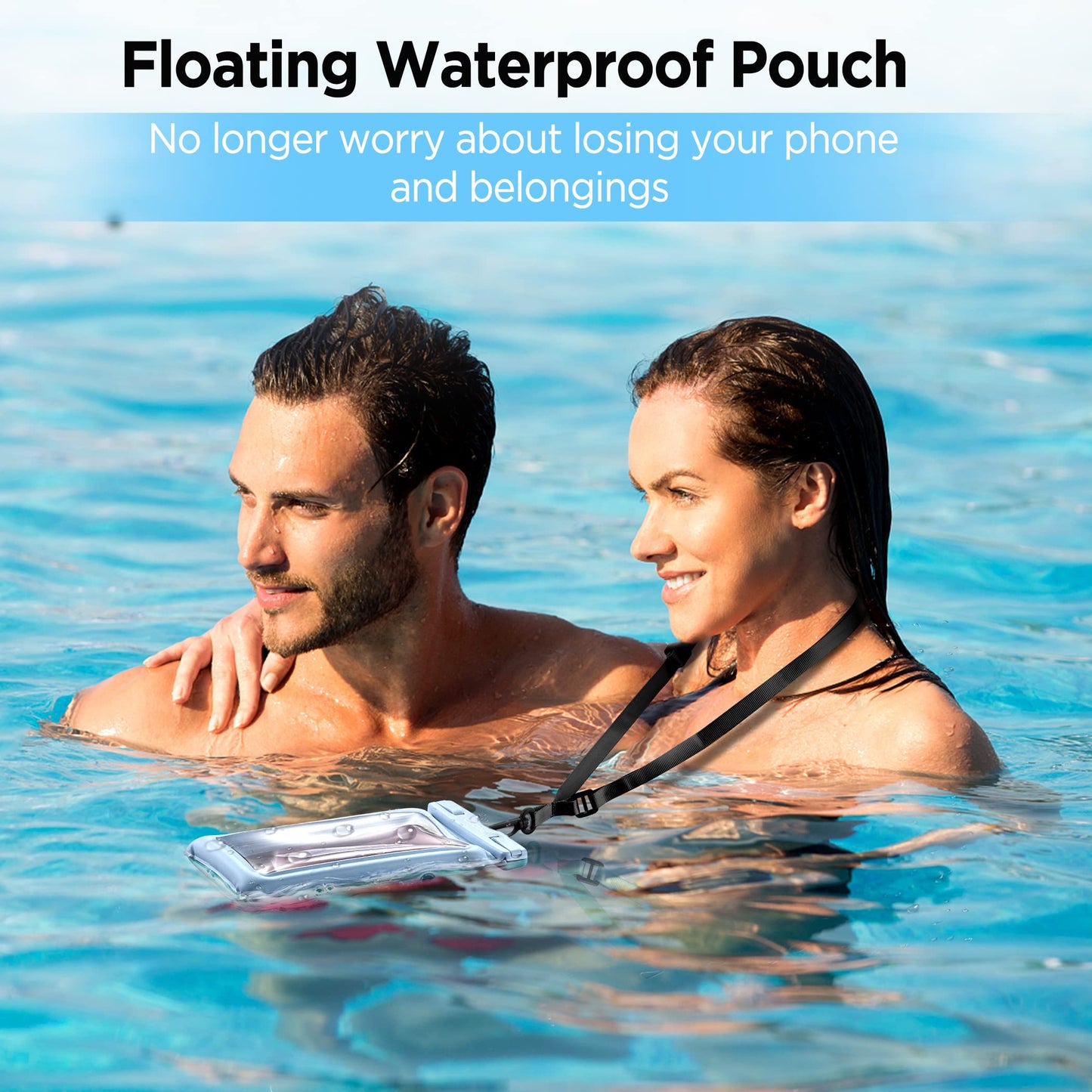 CACOE Floatable Waterproof Phone Pouch 2 Pack Up to 7.0",White+Blue