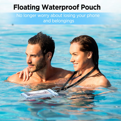 CACOE Floatable Waterproof Phone Pouch 2 Pack Up to 7.0",White+Blue