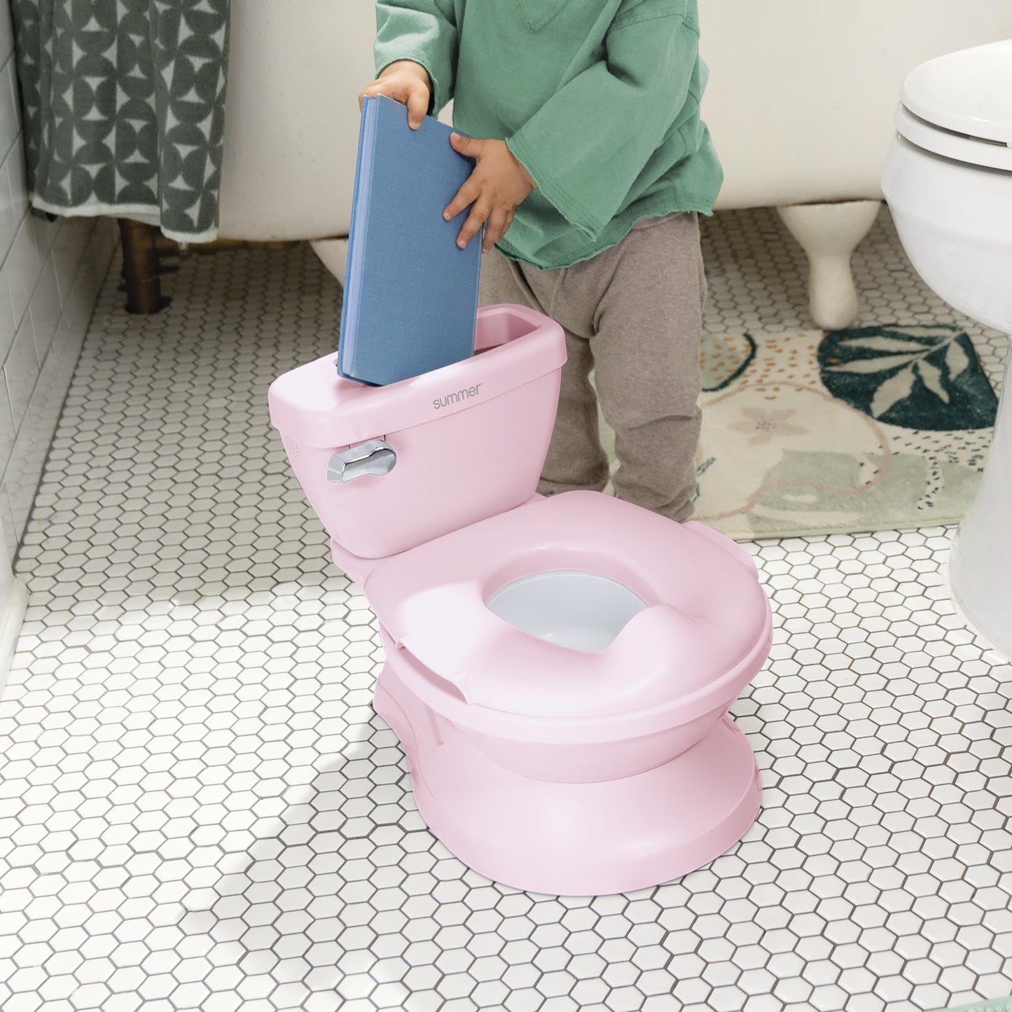 Ingenuity My Size Potty Pro 2-in-1 Potty Training Toilet, Floor Potty with Removable Potty Seat for Standard Toilets, Realistic Flushing Sound, for Toddlers Ages 18+ Months, Up to 50 lb
