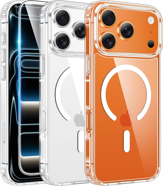 FNTCASE for iPhone 17 Pro Case Clear Magnetic with Screen Protector