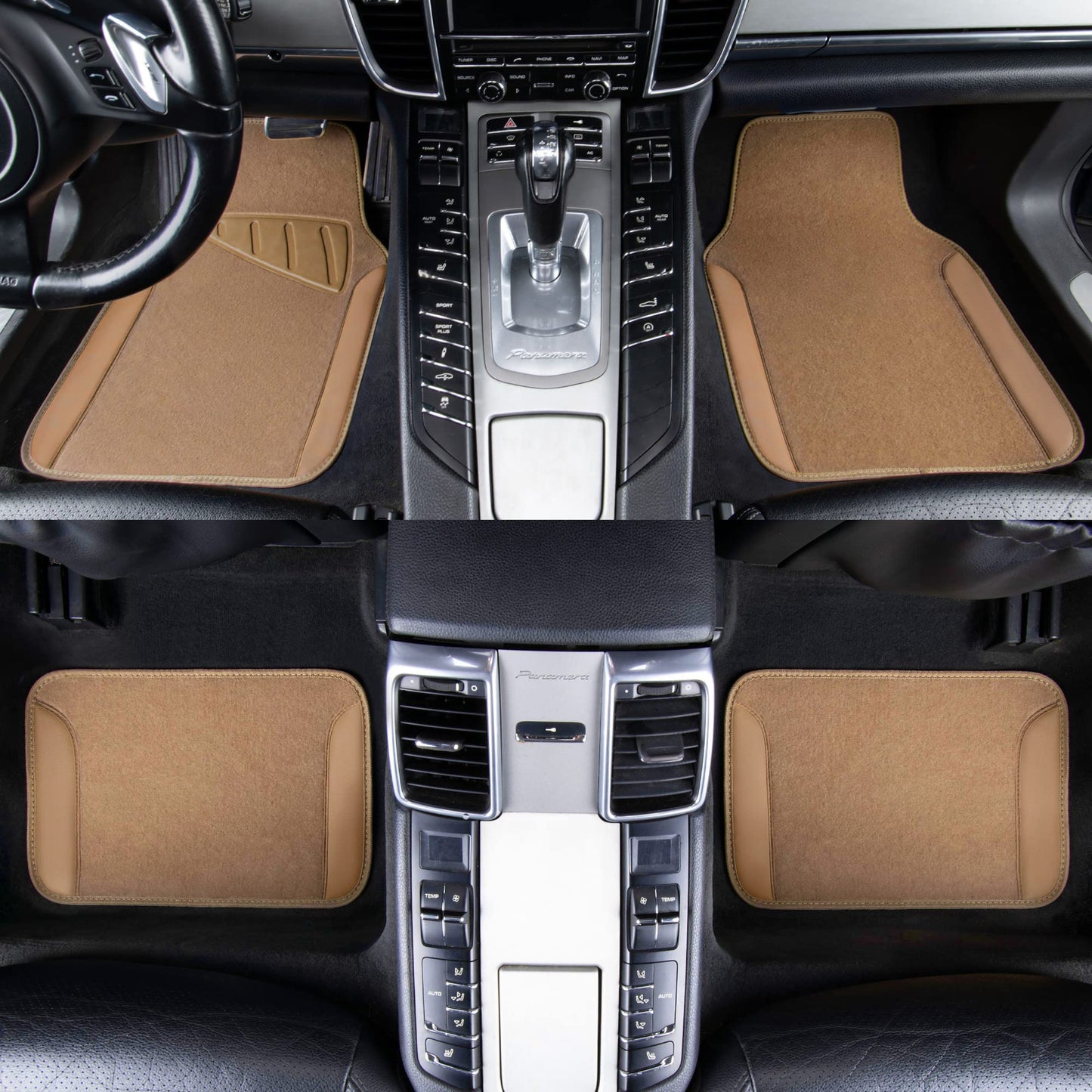 CAR PASS Waterproof Universal Fit Car Floor Mats, Faux Leather Car Carpet Mats, Black Car Mats with Anti-Slip Nibbs Backing & Driver Heel Pad Fit for SUV,Vans,sedans, Trucks,Set of 4pcs(All Black)