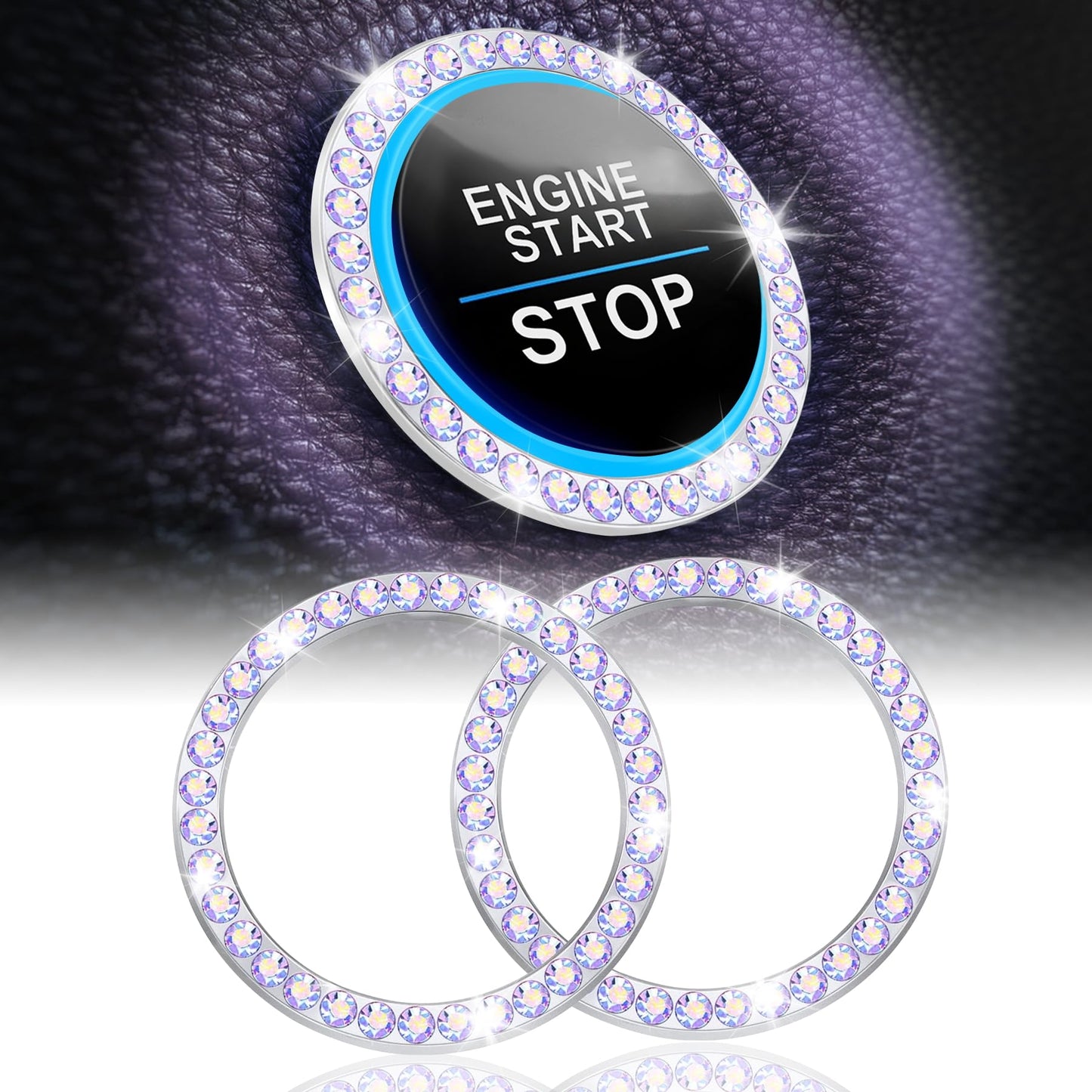LivTee 2 PCS Crystal Double Rhinestone Car Engine Start Stop Decoration Ring, Bling Car Interior Accessories for Women, Push to Start Button Cover Sticker, Automotive Decals, Light Green