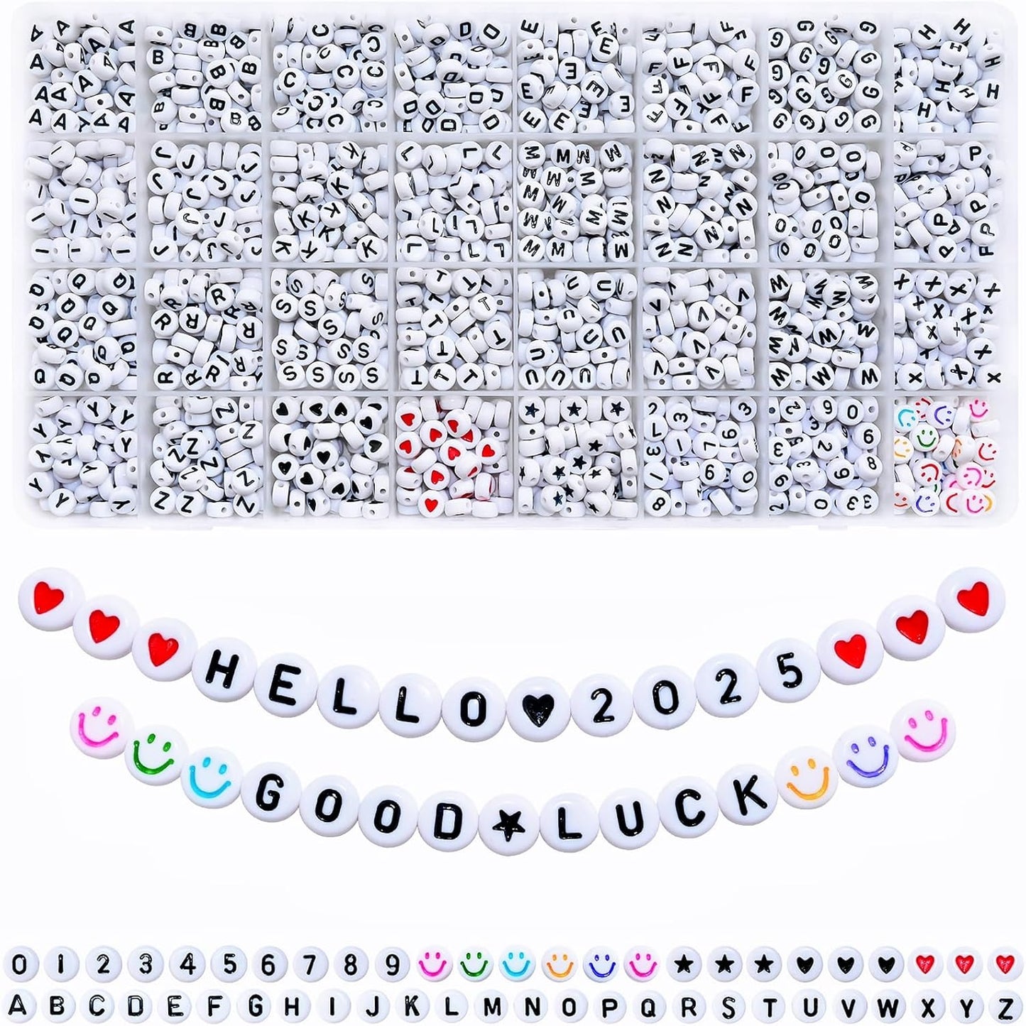 Looconi 810pcs Gold Letter Beads Square 6x6mm White Cube Acrylic Alphabet A-Z with Heart Pattern and Crystal Line for Jewelry Making