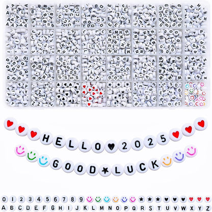 Looconi 810pcs Gold Letter Beads Square 6x6mm White Cube Acrylic Alphabet A-Z with Heart Pattern and Crystal Line for Jewelry Making