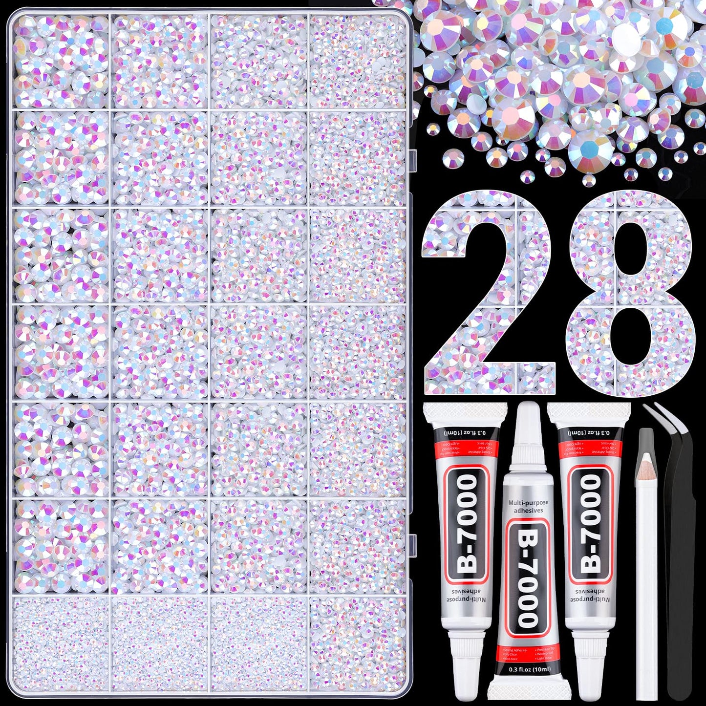 Rainbow Flatback Rhinestones for Crafting and 3PCS B7000 Glue (Set 1), 2 Boxes of 4500 PCS Resin Rhinestones Gems Charms for Bedazzling DIY Crafts Tumblers Shoes Fabric Clothing Nail Art