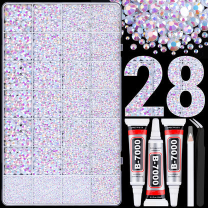 Rainbow Flatback Rhinestones for Crafting and 3PCS B7000 Glue (Set 1), 2 Boxes of 4500 PCS Resin Rhinestones Gems Charms for Bedazzling DIY Crafts Tumblers Shoes Fabric Clothing Nail Art