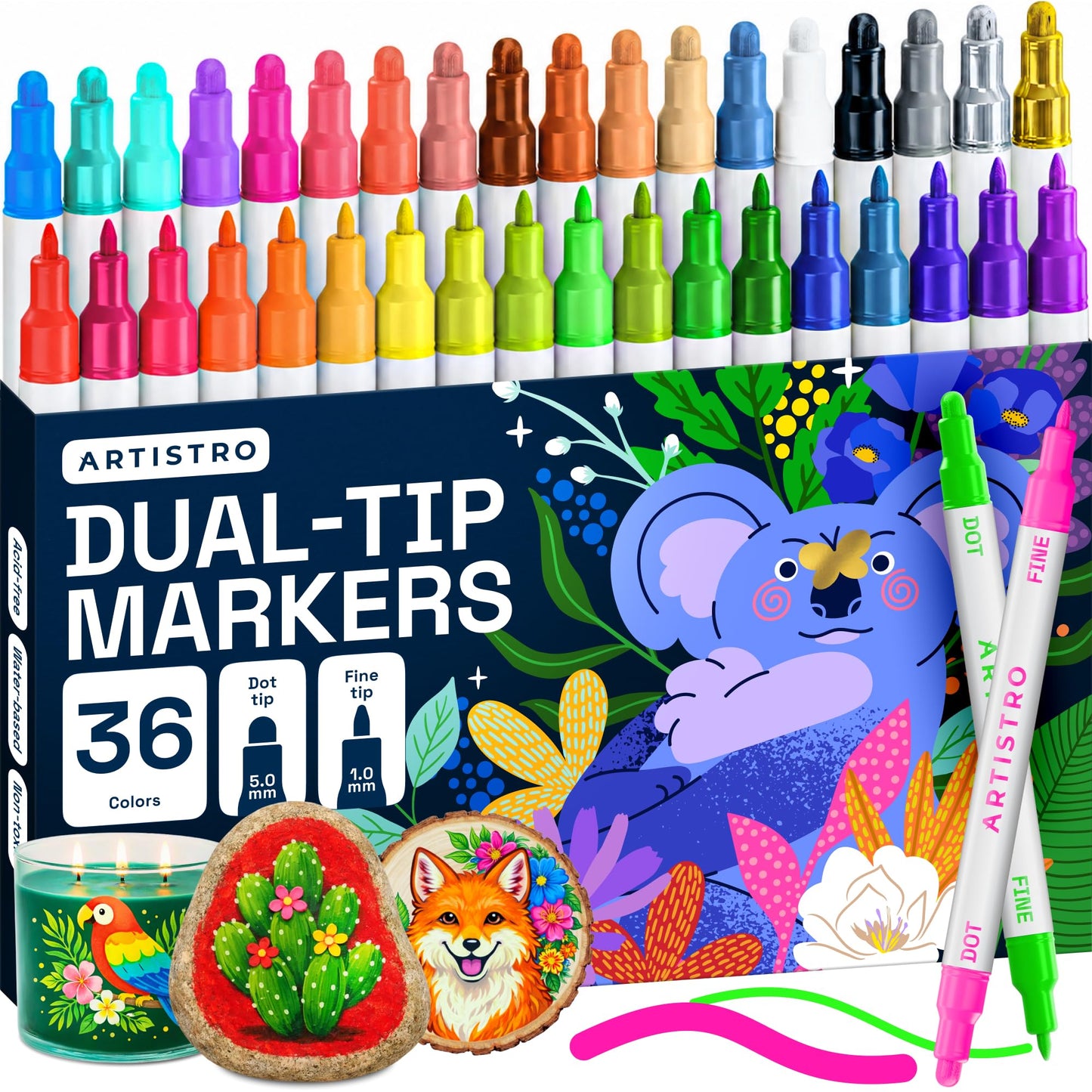 ARTISTRO Dual-Tip Acrylic Paint Marker Pens - Set of 36