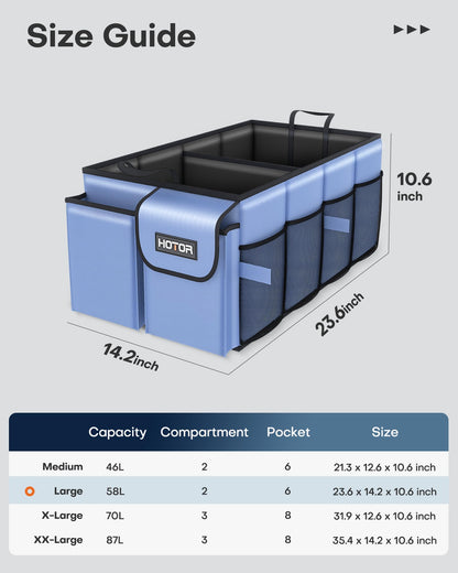HOTOR Trunk Organizer - Foldable Car Organizer for SUVs & Sedans Storage
