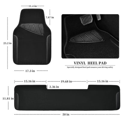 CAR PASS Waterproof Universal Fit Car Floor Mats, Faux Leather Car Carpet Mats, Black Car Mats with Anti-Slip Nibbs Backing & Driver Heel Pad Fit for SUV,Vans,sedans, Trucks,Set of 4pcs(All Black)