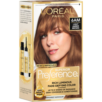 L'Oreal Paris Superior Preference Luminous Fade-Defying Permanent Hair Color, Hair Dye For Up to 9 Weeks of Radiance, Medium Brown 5, 1 Hair Dye Kit