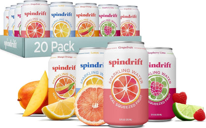 Spindrift Sparkling Water, 4 Flavor Variety Pack, Made with Real Squeezed Fruit, 12 Fl Oz (Pack of 20)