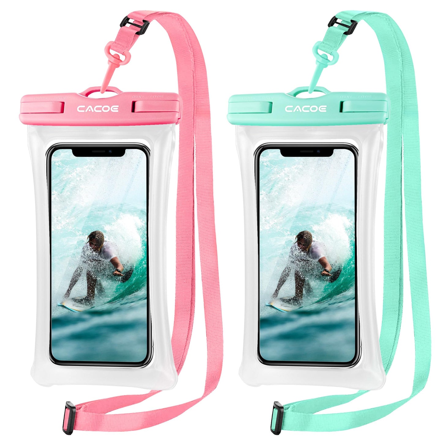 CACOE Floatable Waterproof Phone Pouch 2 Pack Up to 7.0",White+Blue