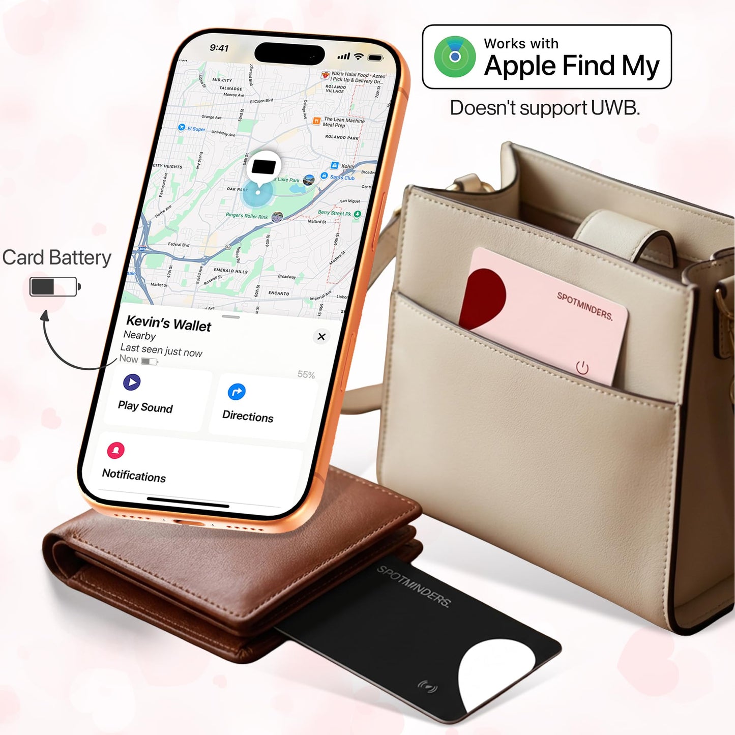 SPOTMINDERS Apple MFi Certified Wallet Tracking Card Black 4-Pack Travel Gifts for Him Works with Apple Find My Rechargeable Tracker IP68 Waterproof 0.07" Slim iPhone Item Finder for Luggage Passport