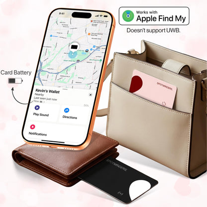 SPOTMINDERS Apple MFi Certified Wallet Tracking Card Black 4-Pack Travel Gifts for Him Works with Apple Find My Rechargeable Tracker IP68 Waterproof 0.07" Slim iPhone Item Finder for Luggage Passport
