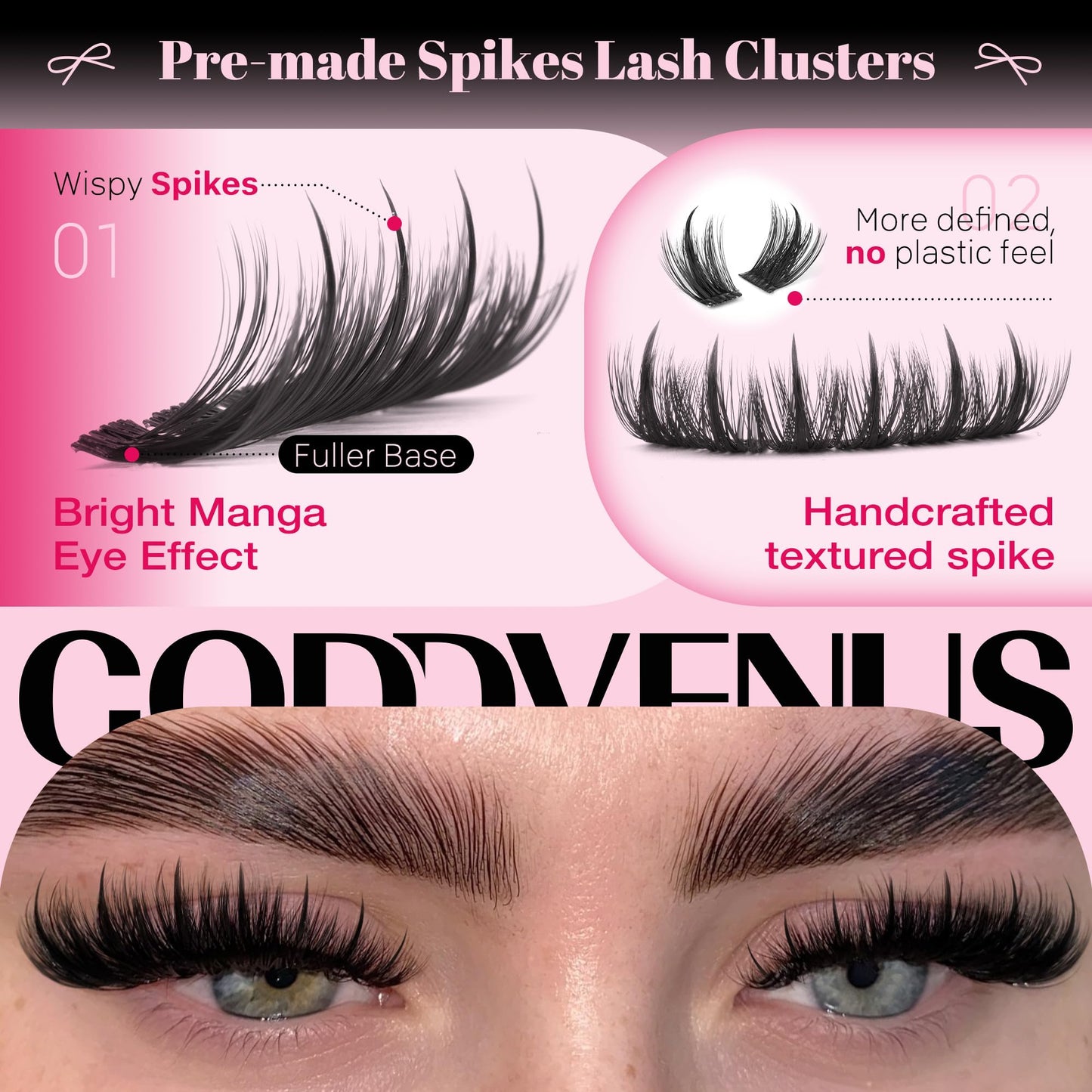 Goddvenus Pre-made Spikes Lash Clusters Wispy Manga Eyelash Clusters