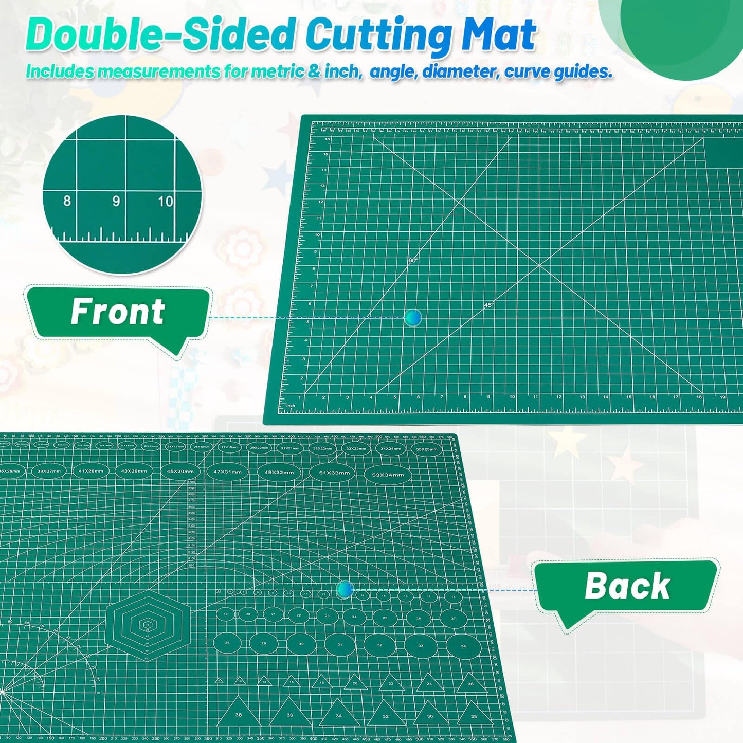 anezus Self Healing Sewing Mat, 12inch x 18inch Rotary Cutting Mat Double Sided 5-Ply Craft Cutting Board for Sewing Crafts Hobby Fabric Precision Scrapbooking Project
