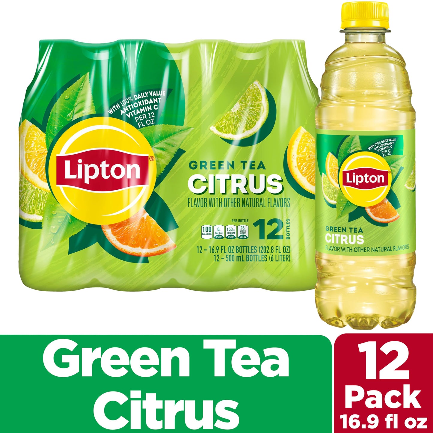 Lipton Iced Tea Lemon, 16.9 Fl Oz Bottles (Pack of 12)