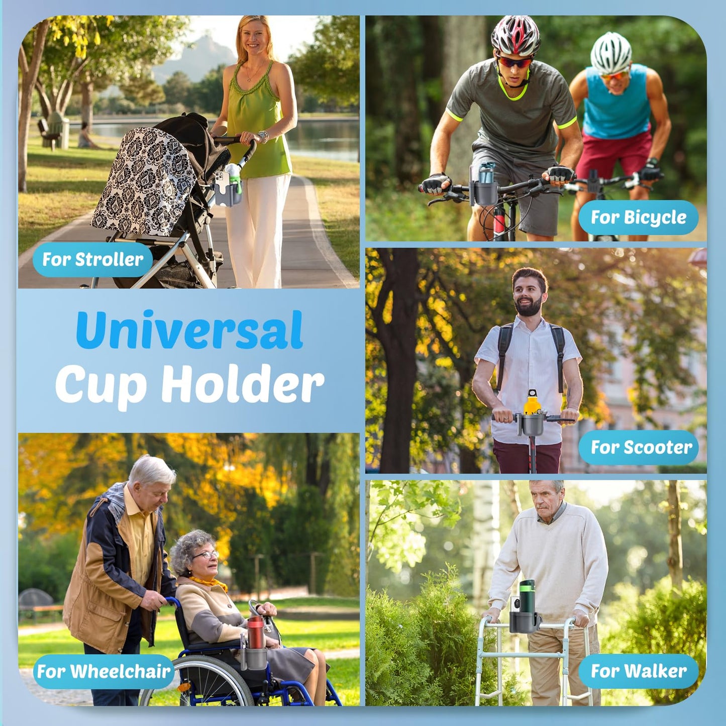 2 Pack Cup Holder for Walker: Stroller Cup Holder with Phone Holder Black