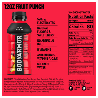 BODYARMOR Sports Drink, Strawberry Banana, Electrolyte Drink Hydration, 12 Fl Oz Bottles (8 Pack), Flavored Coconut Water with B Vitamins & Antioxidants