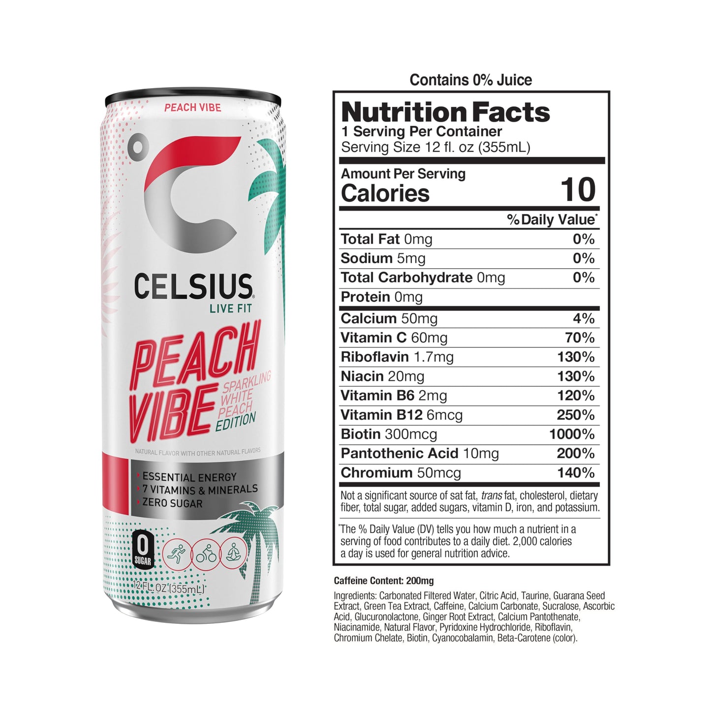 CELSIUS Sparkling Tropical Vibe, Functional Essential Energy Drink 12 Fl Oz (Pack of 12)