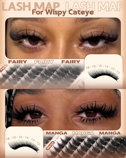 Goddvenus Pre-made Spikes Lash Clusters Wispy Manga Eyelash Clusters