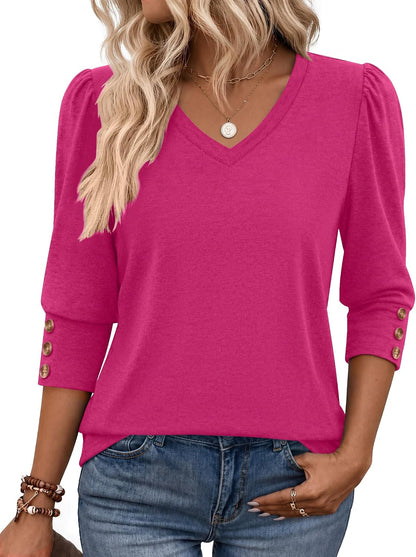 Zeagoo Womens 3/4 Sleeve V Neck T Shirts Dressy Casual Tops