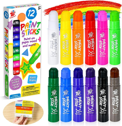 TBC The Best Crafts Paint Sticks for Kids Ages 2-8, 12 Classic Colors