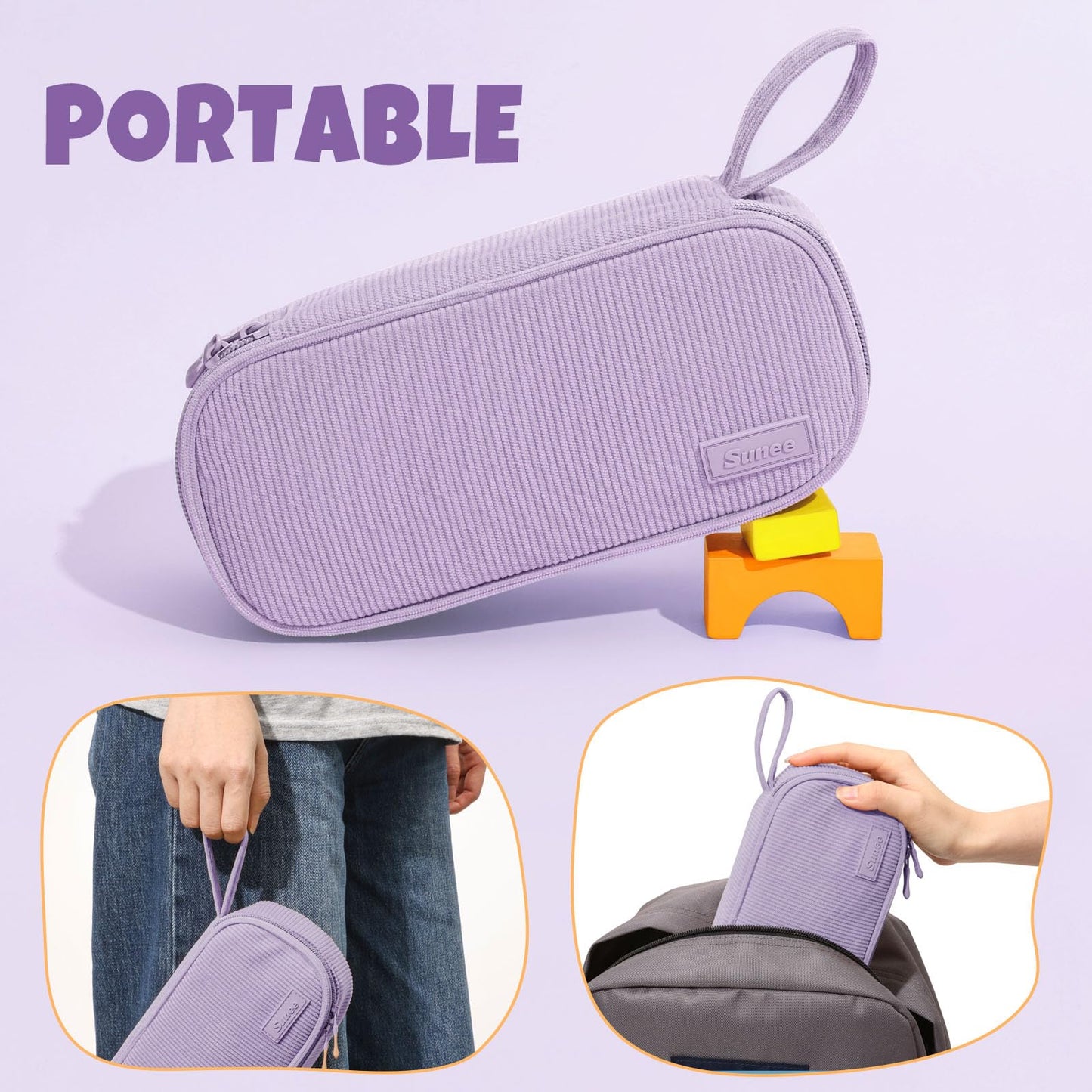 SUNEE Cute Pencil Case, Soft Corduroy Large Capacity Pencil Pouch, Aesthetic Zipper Pencil Bag, Big Storage Pen Organizer for Stationery, Pencil Box Back to School Supplies for Teen Girls Boys, Beige