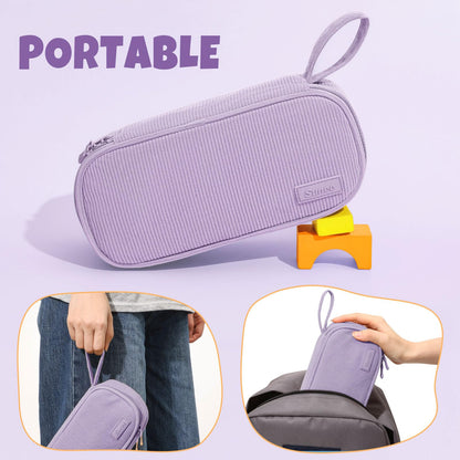 SUNEE Cute Pencil Case, Soft Corduroy Large Capacity Pencil Pouch, Aesthetic Zipper Pencil Bag, Big Storage Pen Organizer for Stationery, Pencil Box Back to School Supplies for Teen Girls Boys, Beige