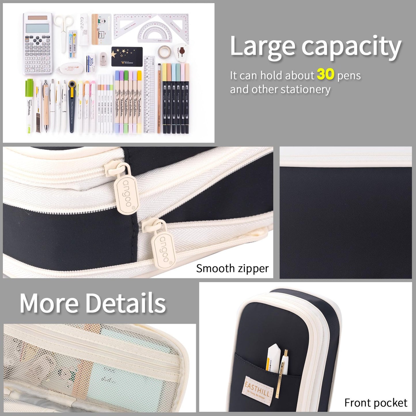 EASTHILL Big Capacity Pencil Case Large Pencil Pouch Stationery Pen Bag for Teen Girls-Green