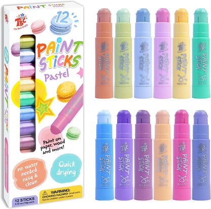 TBC The Best Crafts Paint Sticks for Kids Ages 2-8, 12 Classic Colors