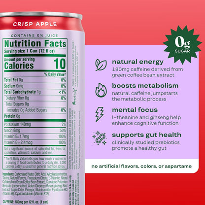 Bloom Nutrition Zero Sugar Energy Drink, Apple Crisp, 12oz 12pk