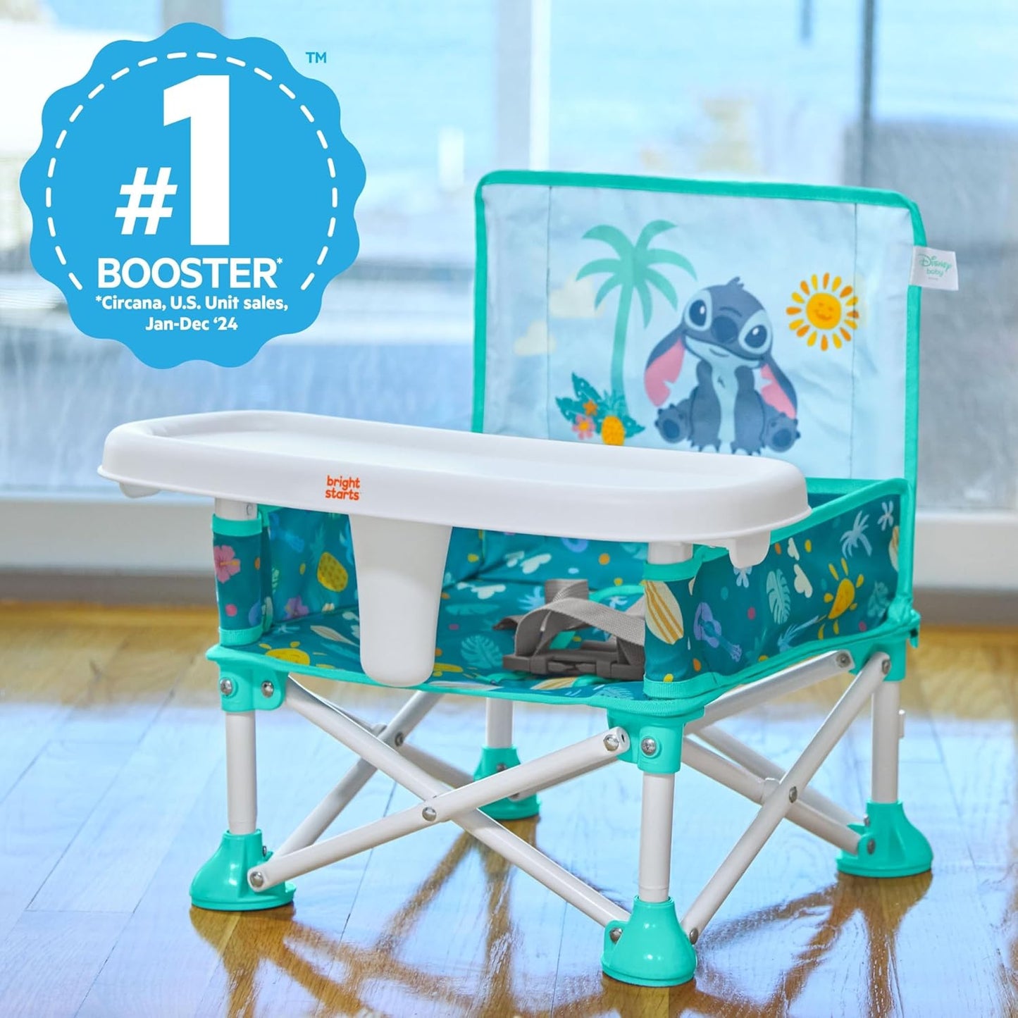 Bright Starts Pop 'N Sit Portable Booster, Indoor/Outdoor Use, Floor Seat with Feeding Tray, Teal, 6 Mos - 3 Yrs